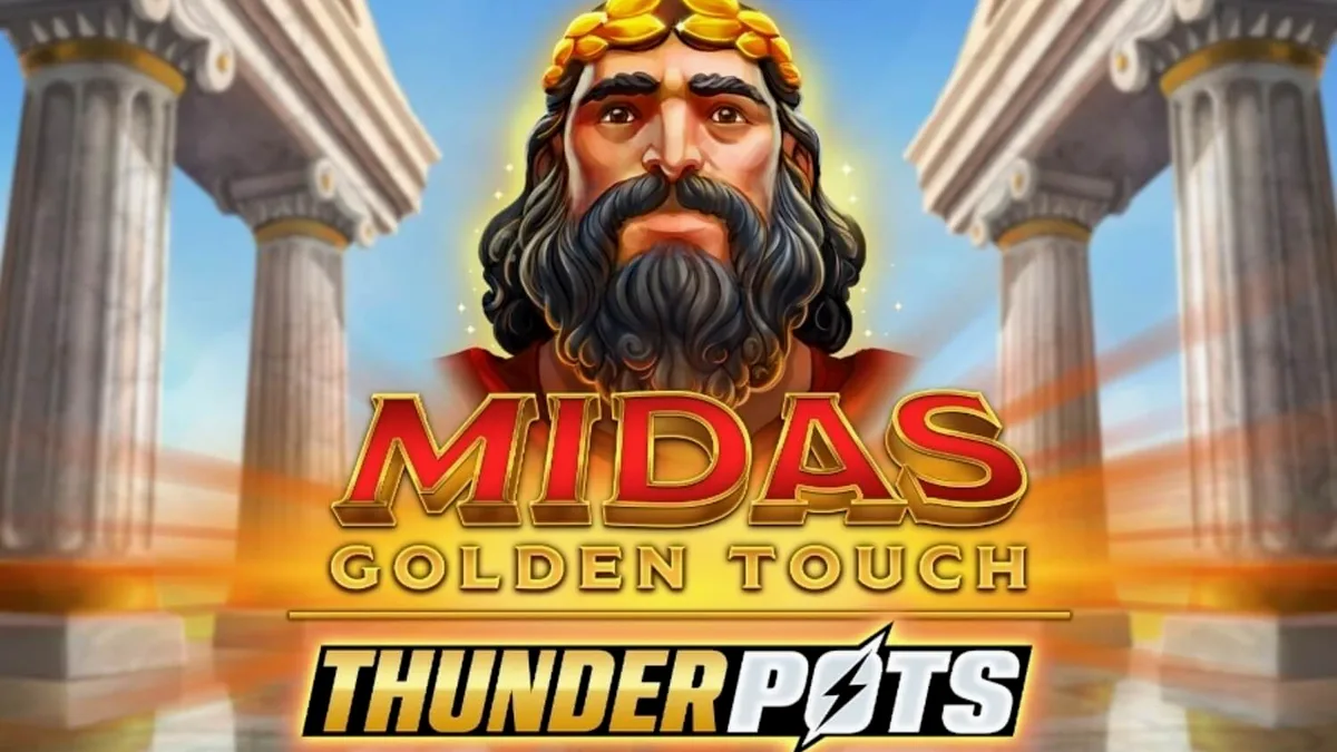 Tampilan visual slot Midas Golden Touch: Thunder Pots dengan simbol emas dan peti harta karun.