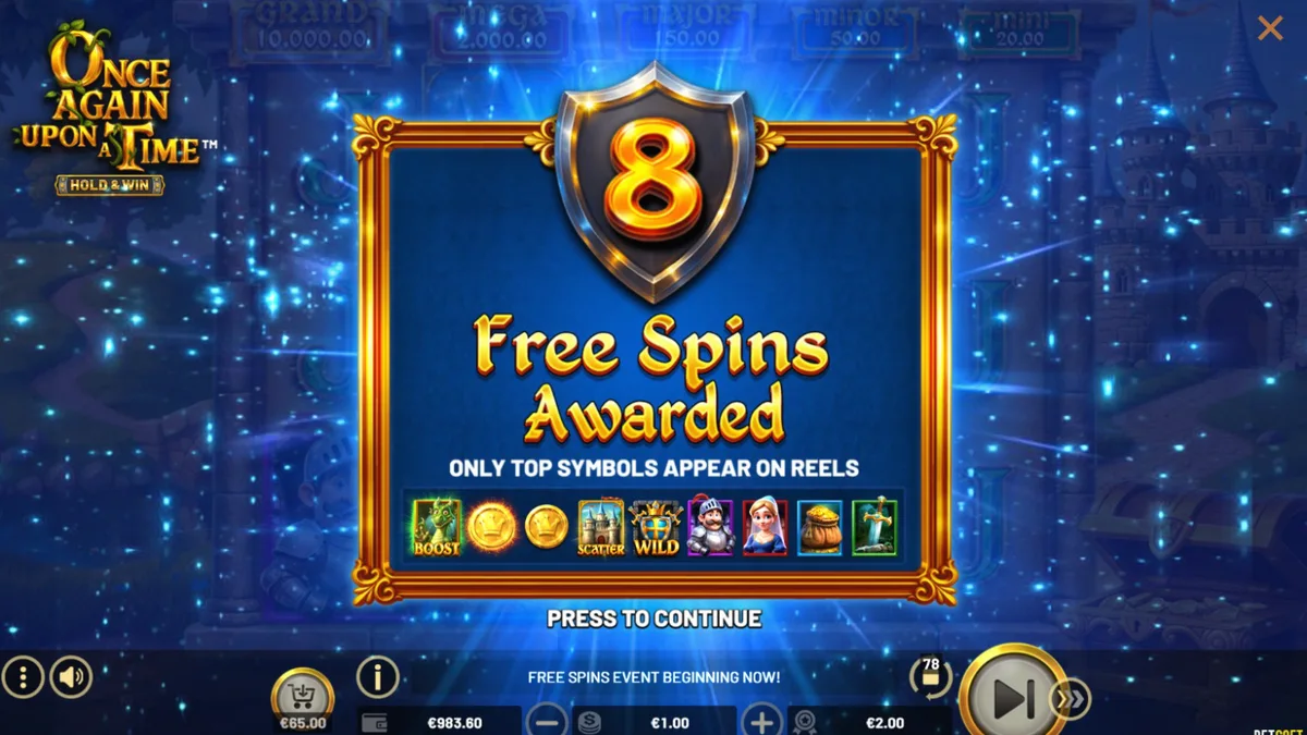 Tampilan visual slot Once Again Upon A Time dengan latar belakang kastil dan naga.